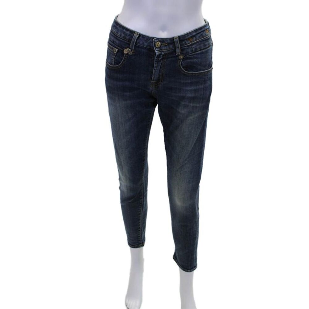 R13 Womens Vintage Dark Wash Boy Skinny Leg Jeans Blue Cotton Size 26